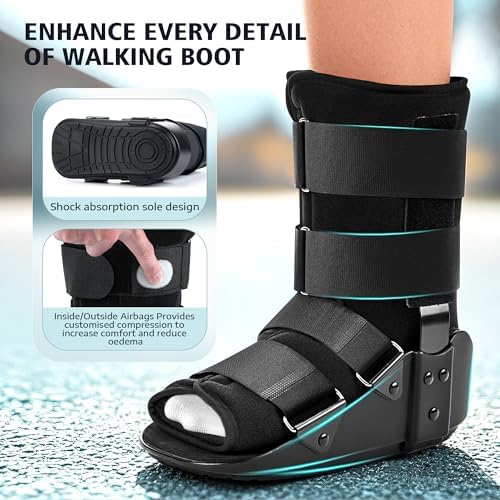 Medibot Advanced Walking Boot for Ankle Injuries & Fractures Adjustable Air Splint with Pump, Medium Black, Fits Shoe Size 6-10'', Men and Women