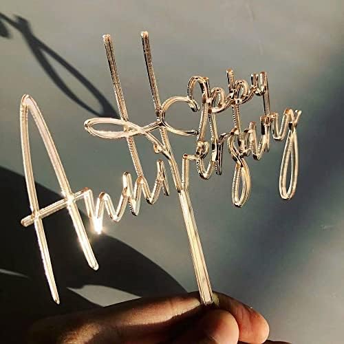 Acrylic Wedding Anniversary Cake Topper Supplies Happy- Anniversary Cake Topper Decorations Anniversary Birthday Party Cake Decorations (Gold-1)