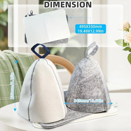 Sauna Hat, 2 Pcs Wool Felt Sauna Shower Cap with Mat High Absorbent Steam Bath Sauna Accessories for Women and Men