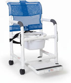 Rolling Shower Chair with Wheels & Drop Arms, Mesh Seat, 4 Locking Casters, Seat Belt, Sliding Footrest, Commode Pail – Fits Over Toilet, 300 lb Capacity – Institutional Grade | RL-1
