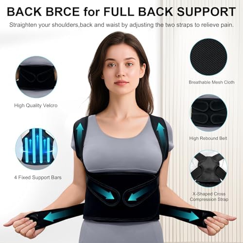 Back Brace Posture Corrector for Women Men, Breathable Back Brace for Full Back Support, Adjustable Shoulder Straightener for Spinal Alignment, Hunched Back & Shoulder Pain Relief