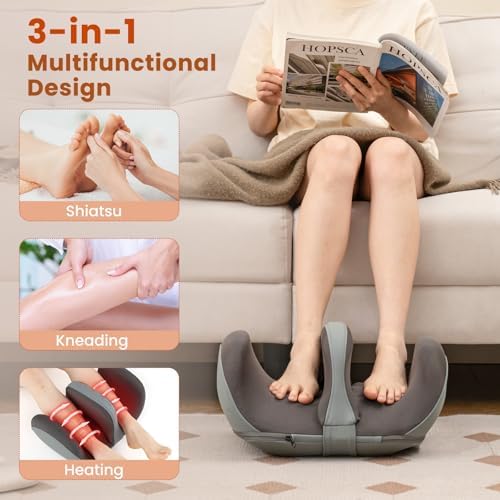 Giantex Foot Massager with Heat, Calf Massager with 3 Massage Intensity, Vibration, Detachable Middle Sponge, Shiatsu Kneading Electric Massager for Thigh, Arm, Waist Relax, Gifts for Women/Men (Grey)