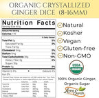 Organic Diced Ginger, USDA Certified, Non-GMO, Kosher, Dehydrated Ginger Pieces, No Additives, Perfect for Cooking, Baking & Tea, All Natural, Ideal for Recipes, Smoothies & Infusions in Resealable Bag 8 oz