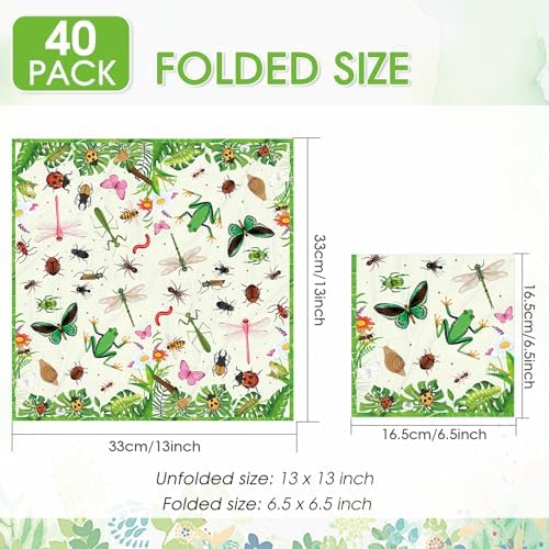 40Pcs Bug Theme Napkins Bug Birthday Party Decorations Garden Nature Themed Insect Party Napkins, for Nature Theme Decor, Kids Girls Boys Dinner Dessert Picnic Birthday Baby Shower Favor