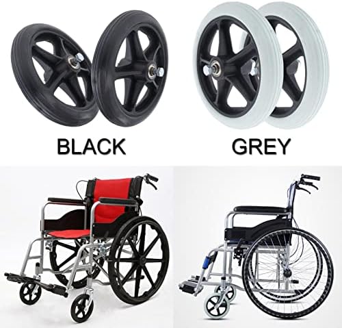 LIGUOYI Front Wheelchair Wheel, 2 Pcs Wheelchair Front Caster, 6 in 7 in 8 in Wheel 5/16 Inch Bearing, Silence,Anti-wear & Non-Slip, Solid Rubber Front Rear Caster, Replacement Wheels for Wheelchairs