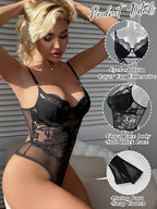 popiv Women One Piece Lingerie Lace Body Suits Teddy Corset Tops Underwire Bodysuit
