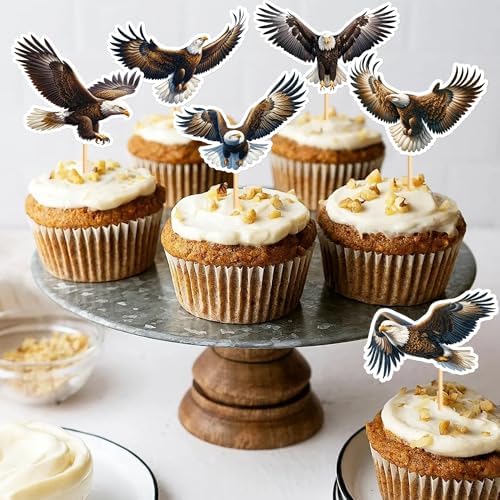 Ercadio 24 Pack Eagle Cupcake Toppers Eagle Cupcake Picks Animal Cupcake Picks Eagle Birthday Cupcake Decorations for Baby Shower Birthday Animal Theme Party Cake Decor Supplies