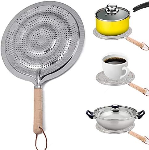 Cast Iron Induction Diffuser Plate With Wooden Handle - Flame Guard Simmer Plate Ring For Electric Gas Stove and Glass Induction Cooktop
