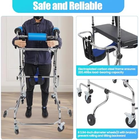 Adult Walker for Seniors, Walking Aid Standing Walker with Wheels Lower Limb Training Walking Aid 10-Level Height & 5-Level Width Adjustable for 59-71 Inch Mobility-impaired Elderly Disabled
