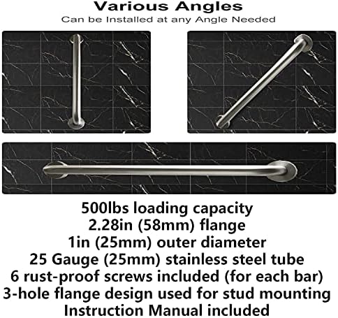 Brushed Nickel Grab Bar 12 Inch, 2 Pack Safety Bathroom Grab Bars, Stainless Steel Shower Grab Bar, Balanced Support Bar, Toilet Assist Handle for Handicap Elderly Senior (1" Diameter)