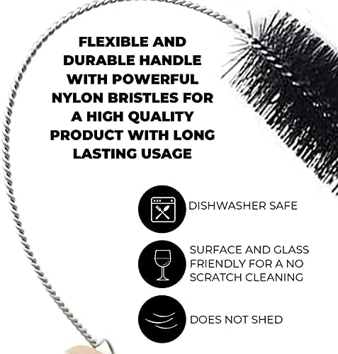 10" Tube Cleaning Brush Set, 10 Pack, Extra Long Nylon Straw Brushes with Flexible Handles for Bottles, Cleaning Straws, Pipe Cleaners, Keyboard, Glass, Guns, Detailing and Deep Cleaning, Black