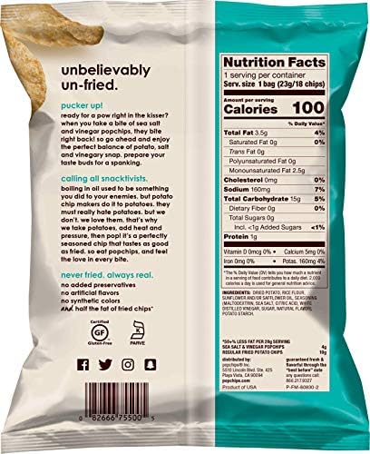 Popchips Sea Salt & Vinegar Potato Chips Single Serve 0.8 oz Bags (Pack of 24)