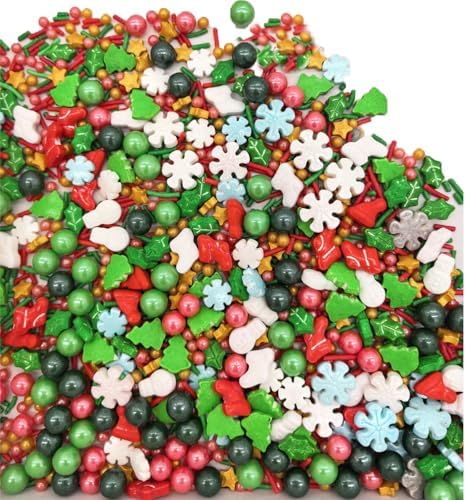 Christmas Sprinkles Candy Sugar Snowflakes Red and Green Santa Claus Sprinkles Cake Decorations Cupcake Toppers Cookie Decorating 3.5oz