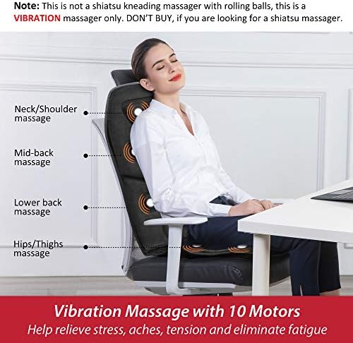 COMFIER Vibration Back Massager Seat Cushion with Heat,10 Motors Massage Chair Pad,Chair Massager for Pain Relief at Office/Home,Mothers Day Gifts for Mom Dad