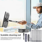 Window Cleaner – 15 Foot Extendable Glass Brush, 2 in 1 Long Handle Cleaner with 10 Extension Poles and 2 Microfiber Cloths | High Window Cleaning Tool for Home Office