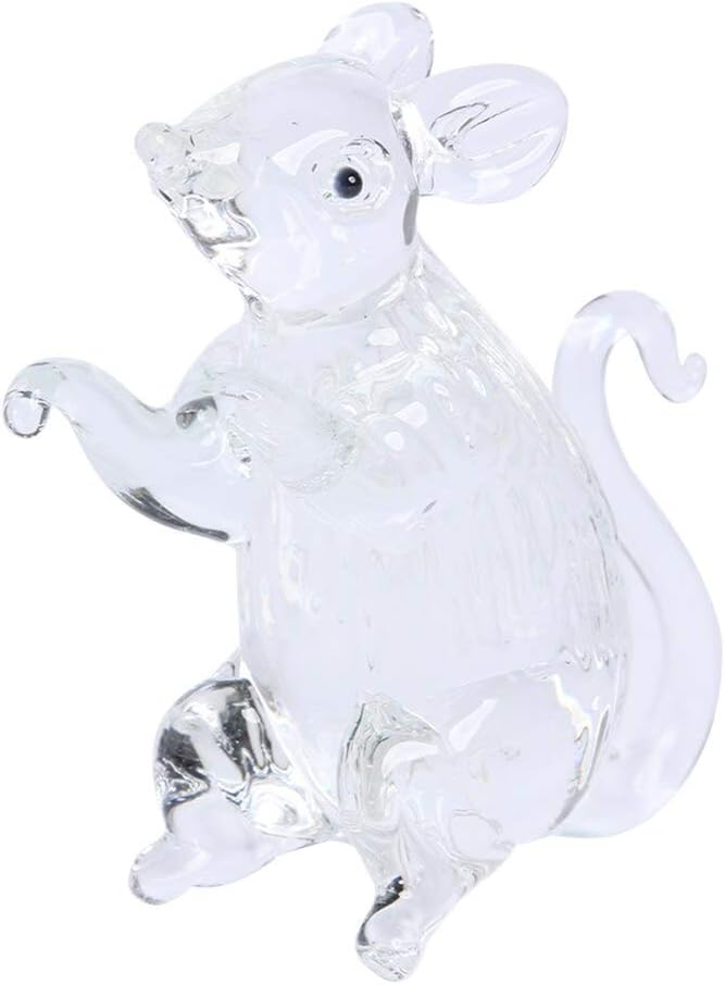 VIGANI Glass Crafts, Home Ornaments, Cute Mouse Crystal Figurine Rat Ornament Glass Animal Miniature Romantic Handmade Gifts for Household Office Accessories