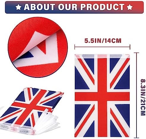 United Kingdom Union Jack String Flag Britain Pennant Banner, Small Mini UK British Flags English Bunting Banner, National Country Decoration for School, Party, Sports Events, 33 Feet 30 Flags