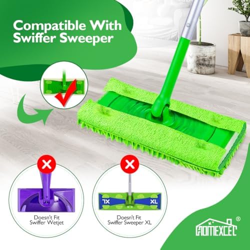HOMEXCEL Microfiber Mop Pads Compatible with Swiffer Sweeper, Reusable Machine Washable Pad Refills, Mop Head Replacements for Multi Surface Floor Cleaning, 10 Pack