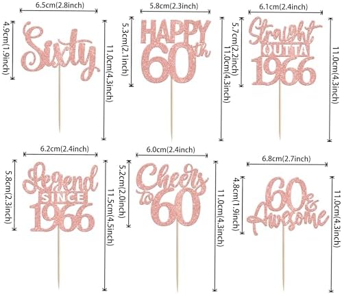24PCS Happy 60th Birthday Cupcake Toppers Sixty Straight Outta 1966 Cupcake Picks Cheers to 60 Lengend Since 1966 Cake Decorations for 60th Birthday Anniversary Party Decorations Supplies Rose Gold