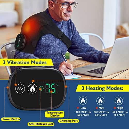 Cordless Shoulder Heating Pad, FSA Eligible HSA Approved Heated Shoulder Brace with Vibration, Shoulder Massager for Men Women Pain Relief