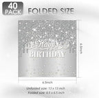 40PCS Silver Happy Birthday Napkins Silver Theme Party Decorations Disposable Cocktail Napkins for lunch,Dinner,Birthdays, Weddings, Baby Showers Party Decoration Supplies