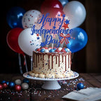 Happy Independence Day Cake Topper, 4th of July Cake Decorations, American National Patriotic Independence Day Party Decorations, Red White and Blue Glitter