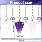 Qianyu 3 Pcs Crystal Pendulums Set for Divination Dowsing Amethyst Rose Quartz Clear Quartz 6 Faceted Hexagonal Pointed Cone Resin Spiritual Gemstone Pendant Witchcraft Accessories