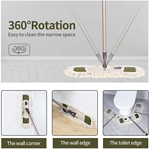Eyliden Dust Mop with Reusable Washable Pads - One Touch Replacement, Height Adjustable Handle, Total 2 Mop Cloths, Wet Dry Mops for Floor Cleaning, Hardwood, Laminate, Tile Floor Push Dust Broom