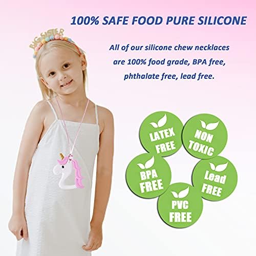 Sensory Chew Necklaces for Girls, 6 Pack Autism Teething Necklace Chew Toys Sensory for Kids with ADHD or Special Need, Silicone Chewable Necklaces Reduces Chewing Fidgeting for Children Adults Chewer