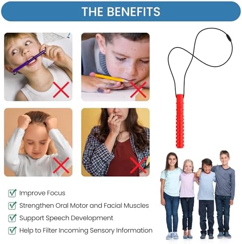 Chewy Necklace for Sensory Kids, Sensory Chewable Toys, 6 Packs Food Grade Silicone Made Chew Necklace for Autism, ADHD, Anxiety, Oral Motor Stimulation