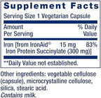 Life Extension Iron Protein Plus, Iron Protein succinylate, absorbable Iron Supplement for Whole-Body Health, Non-GMO, Gluten-Free, Vegetarian, 100 Capsules