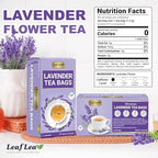 LeafLea 40 Premium Lavender Tea Bags, Natural Lavender Flowers, Lavendar Herbal Tea with Delicate Floral Aroma & Smooth Flavor, Relaxing Evening Infusion, No Caffeine, No Sugar, Individually Wrapped