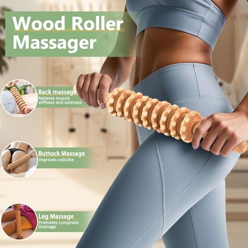 AICNLY 4 Pcs Wood Therapy Massage Tools for Body Shaping, Lymphatic Drainage Massager, Maderoterapia kit, Wooden Massage Roller, Anti-Cellulite Massager, Body Sculpting Tools Set
