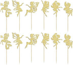 Gyufise 24Pcs Fairy Cupcake Toppers Glitter Ballet Dancer Flower Angel Fairy Cupcake Picks Decoration for Wedding Bridal Shower Baby Shower Birthday Party Cake Decorations Supplies Gold