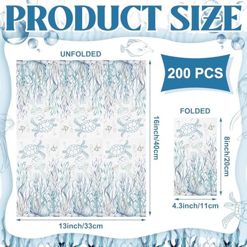 200 Pcs Coastal Turtle Bathroom Paper Guest Towel 2 Ply Summer Guest Napkins Blue Bathroom Paper Hand Towels Jellyfish Dinner Nautical Napkins for Wedding Baby Shower Holiday Party