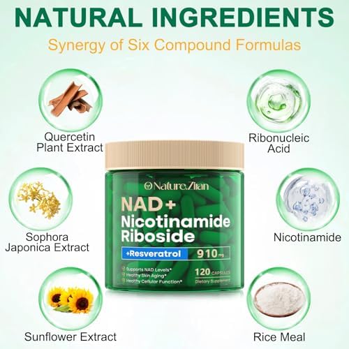 NAD Supplement - NAD+ Nicotinamide Riboside 910 Mg Supplement for Women & Men, Liposomal Nicotinamide Riboside with Resveratrol, for Focus, Boost - 120 Capsules (120 Count (Pack of 1))