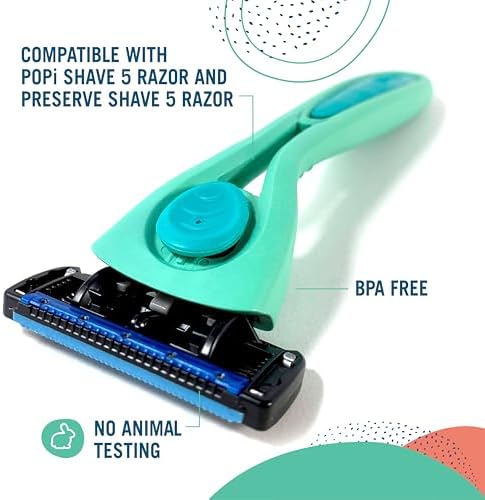 Preserve Shave 5 Razor Blades Refills - 5 Blade Razors for Men & Women - Ceramic Coated Shavers for Comfort with Aloe-Cocoa Butter Strip - Reusable Shaving Refill - 4 Pack