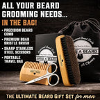 Beard Brush for Men with Beard & Mustache Comb Set, Beard Grooming & Care Kit, Natural Boar Bristle Brush, Dual Action Wood Comb, Grooming Scissors, and Travel Bag, Great Fathers Day, Dad & Men Gifts