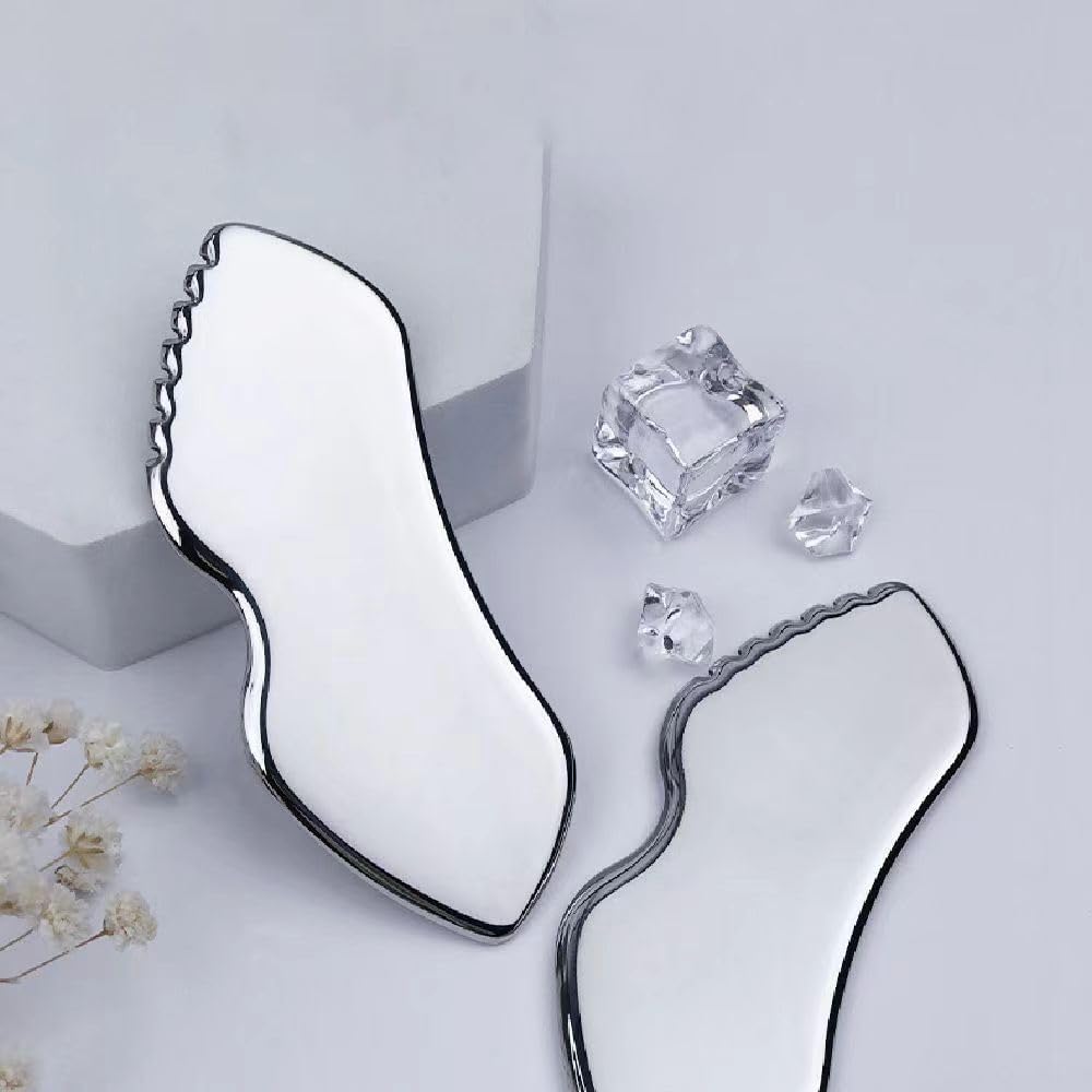 Stainless Steel Gua Sha Facial Tool, Metal Gua Sha Board Facial Tool Lymphatic Drainage Skin Care Massager for Body Eye Neck (Silver)
