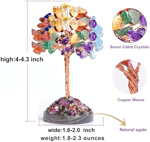 Seven Chakra Tree of Life,Money Dcorations,Crystals and Healing Stones,Reiki Positive Energy Gemstones 7 Chakra Tree,Purple Room Office Desk Feng Shui Decor Meditation Gifts for Women Men
