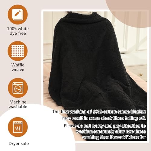 HunnmingRe Infrared Sauna Blanket Towel Inserted, 35 x 70”Cotton Sweat Absorbent Mat, Reusable Machine Washable Cover for for Home Spa, Gym, Pool, Sauna Blanket Accessories(Black)