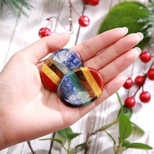 Erliway 1.77" Thumb Worry Stone for Anxiety, Natural 7 Chakra Crystals Worry Stone, Healing Crystals Oval Pocket Palm Stone for Stress Relief Meditation Therapy Geometry Home Decorations