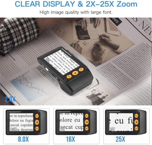 2X-25X Zoom Electronic Digital Magnifier for Elderly Reading, Handheld 3.5 Inch Low Vision Reading Magnifier, Support Output to AV/TV