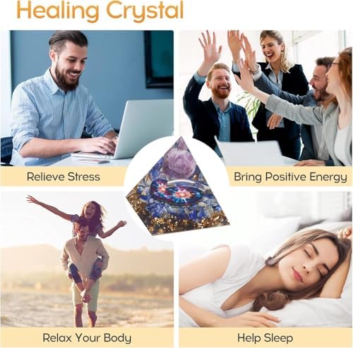 New Inspirational Crystal Pyramid Orgone Pyramids Flower of Life Aquamarine Energy Pyramid Generator for Protection Meditation Orgonite Pyramids (Purple-Blue)