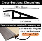 1/2" to 3/5" Height Threshold Ramp - Rubber Threshold, Floor Transition Strip, Door Strip, Wheelchair Ramp, Carpet to Tile Strip (Gray Oak Ash, 40 inches)