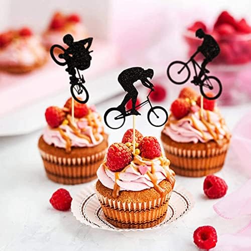 Morndew 24 PCS Cycling BMX Rider Cupcake Toppers for Bicycle Sport Theme Party Birthday Party Wedding Party Baby Shower Decorations