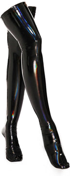 Black Leather Thigh High Stockings Shiny PU Elastic Shaping Leather Socks Over Knee