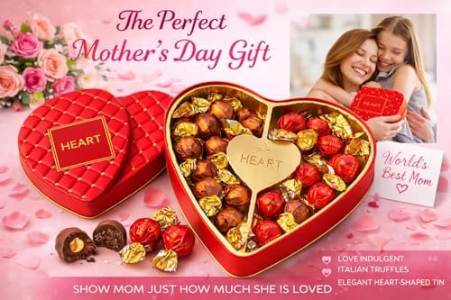 Premium Italian Chocolate Truffles Gift Box - Heart Shaped Valentine's Day Gourmet Assortment - Milk Chocolate Hazelnut & Dark Chocolate Luxury Collection - Anniversary Birthday Gift for Women Men
