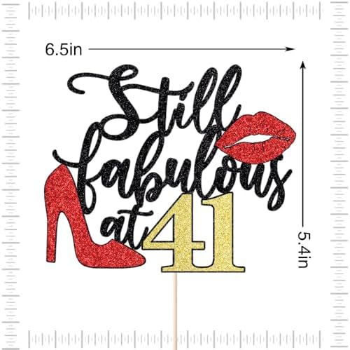 Still Fabulous at 41 Cake Topper,Happy 41st Birthday Queen High heels Big Red lips Cake Topper,Women 41st Birthday Party Cake Decorations
