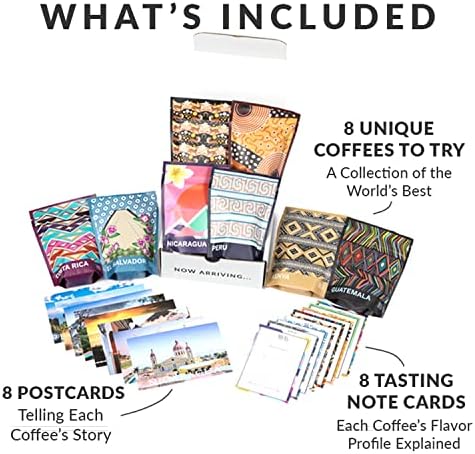 Atlas Coffee Club World of Coffee Discovery Set - Gourmet Coffee Gift Sampler - 8-Pack Variety Box of the World’s Best Single Origin Coffees - Whole Bean